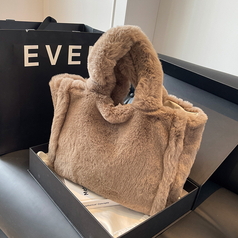 Designer Women's Faux Fur Shoulder Autumn Winter Plush Tote Puffer Handbag Casual Fuzzy Large Capacity Shopping Bag New tote bag purse handbag