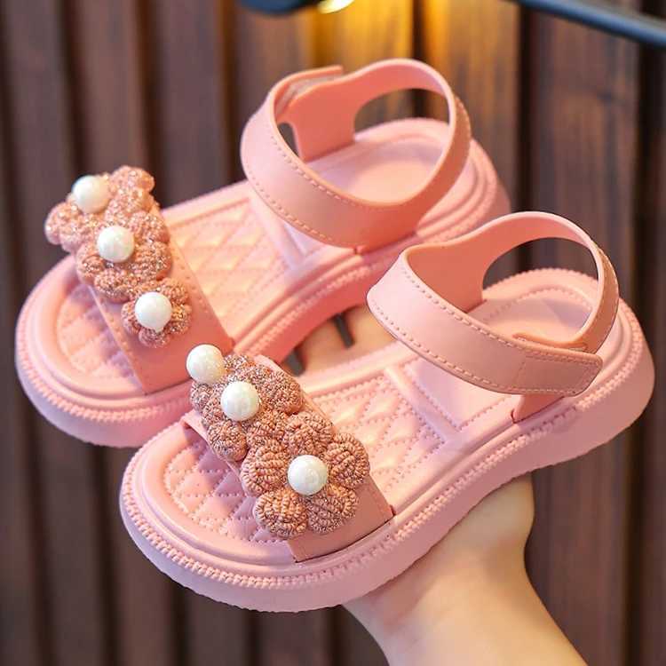 Sandals New Childrens Summer Sandals Girls Fashion Solid Soft Toddler Sandals Anti Slip Hook Loop Princess Kids Beach Shoes baby Shoes H241217