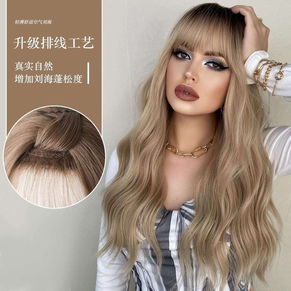 Female Wig Made En Gold Long Curly Hair Big Wavy Cover, Dyed With High-Temperature Silk And Synthetic Fibers On Top Of The Head Kq9 Kq9