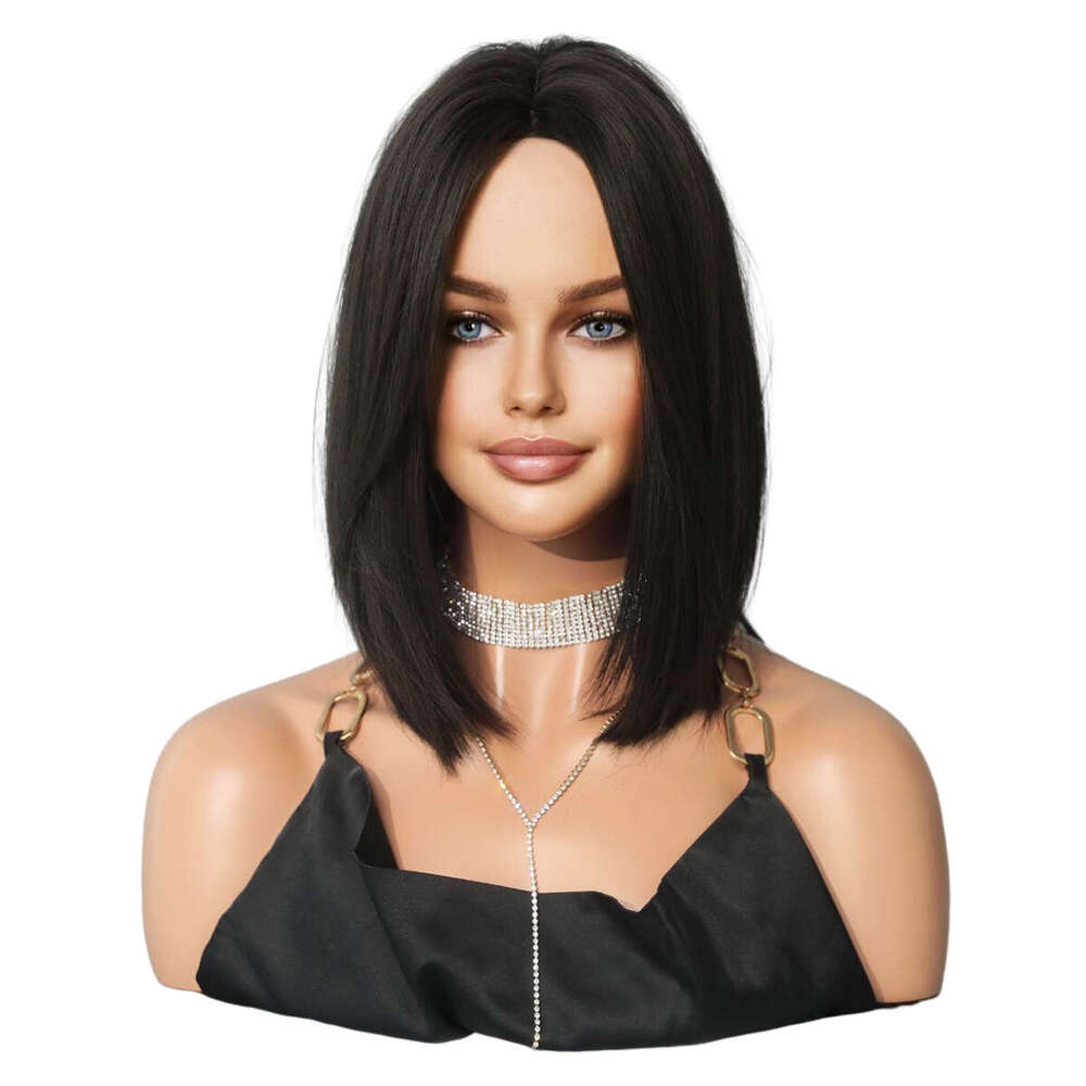 Female Black Straight Shoulder Length Short Wig Black Split Short Hair Wig Cover Kq9 Kq9