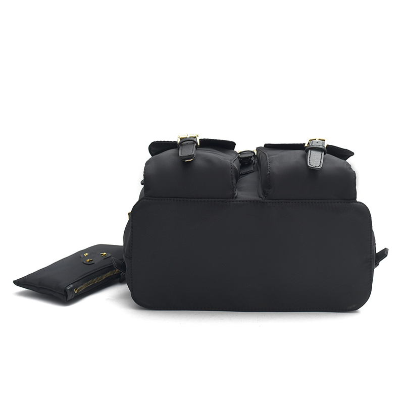Designer Re-Nylon Backpack for Women, Fashion Cover Daypack Rucksack with Clutch Bag Black Color YaLi05
