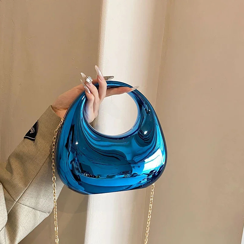 Fashion Trend Acrylic Half Moon Evening Bag for Women Wedding Dinner Party Dress Round Handle Clutch Purse 241216