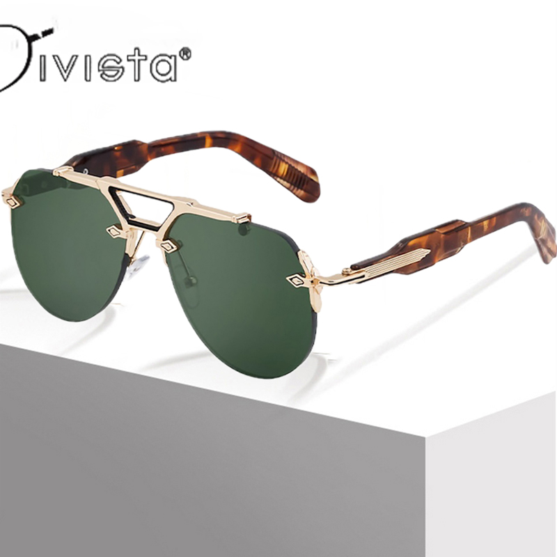 Rimless Oversized Sunglasses Men Pilot Retro Top Punk Eyewear Outdoor Y2K Future Luxury Brand Design Steampunk Glasses Classic Driving Fashion Cool S131 IVISTA