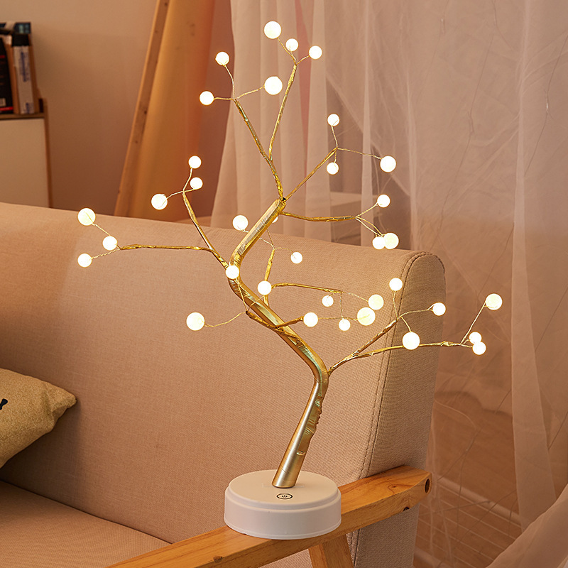 Elegant Pearl-Filled LED Lamp Trees with Copper Wiring - Perfect Home Decor Lighting