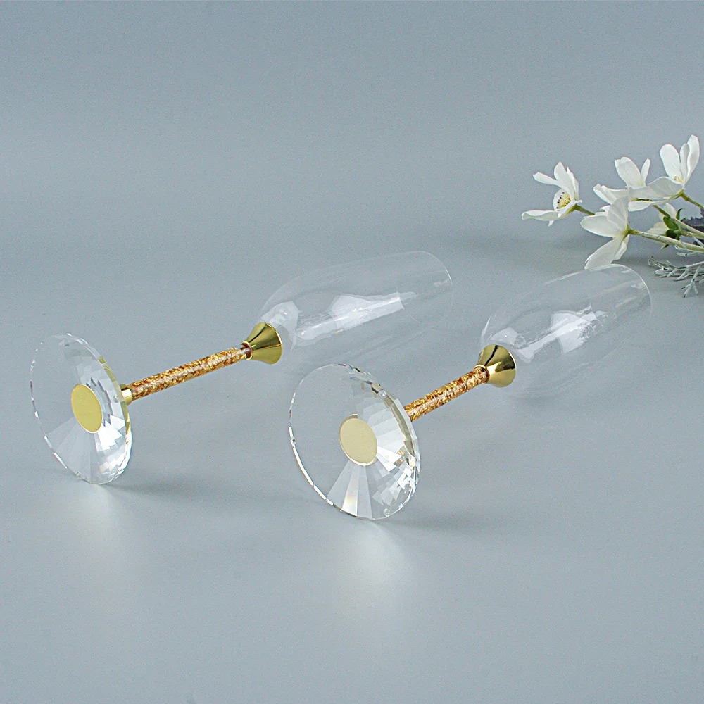 2PCS/Set Oh Trend Creative Crystal Champagne Glass Ceremony Central Table Decoration Wedding Gold Foil Stand Champagne Goblet 241212
