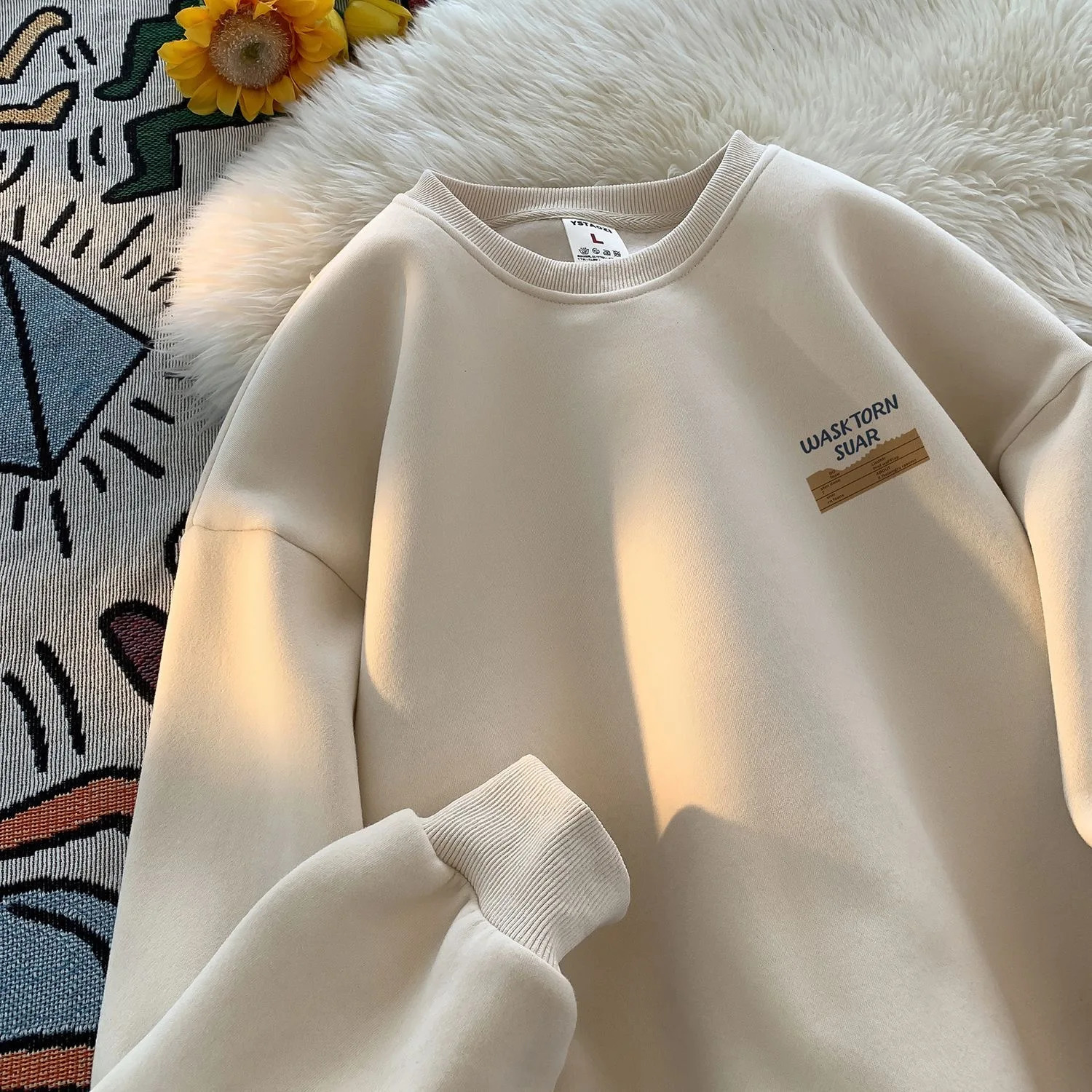 Mens sportswear solid color letter printing casual O-neck fashionable oversized street clothing winter autumn mens clothing 241216