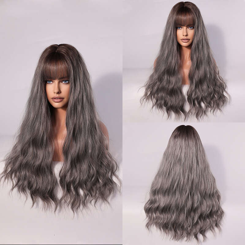 Women's Synthetic Rolled Up With Bangs, Gray Long Nism Wig, Headband Kq9 Kq9