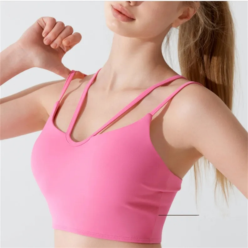 379 Women Sports Bras Tops Cew Neck Finess Tank Vest Skinfriendly Workout Breathble Crisscross Quick Dry Top Female Yw283