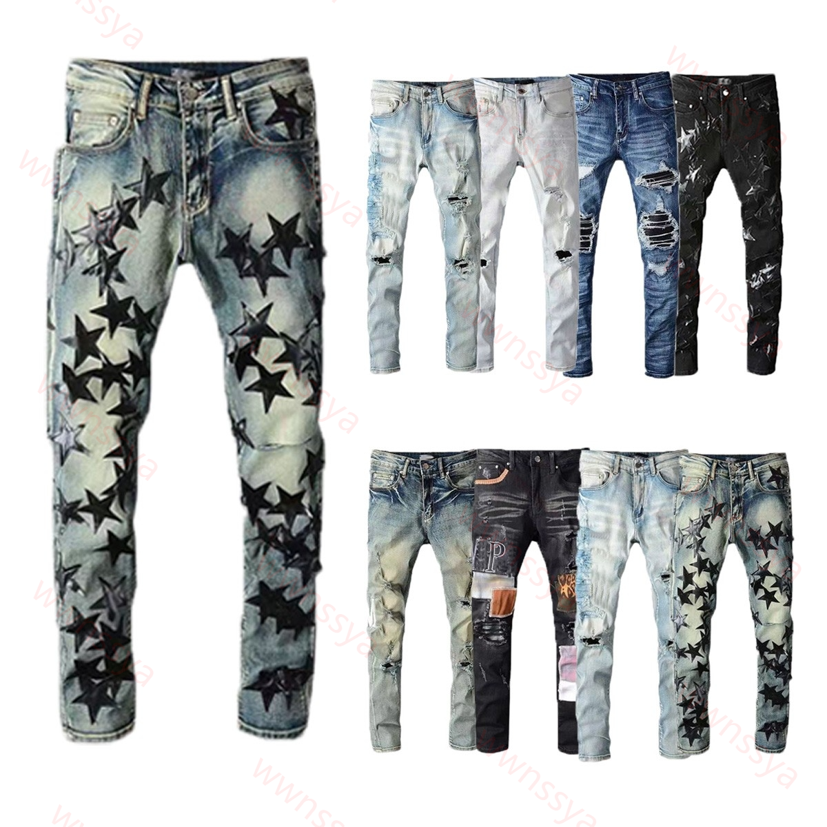 5A letter jeans designer jeans for mens black hole pants high quality straight retro Streetwear Casual Sweatpants skinny jeans patched distressed jeans 01