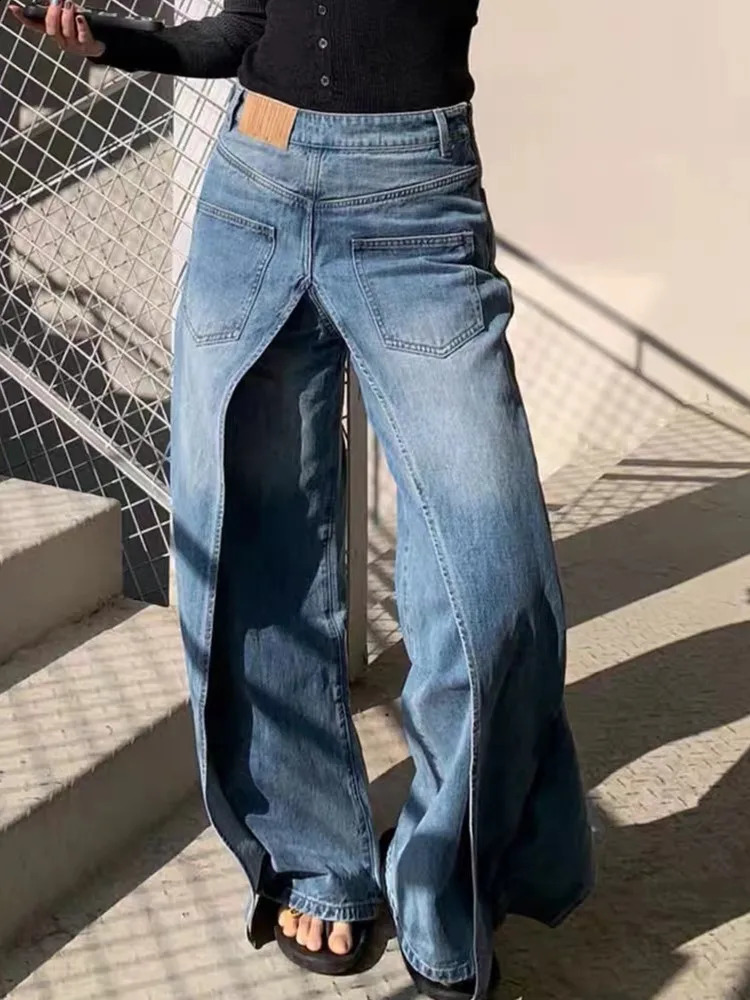 Trashy Y2K Style Rock Hip Hop Baggy Wide Leg Jeans Pants Women 90S Clothes Vintage Straight Lady Denim Trousers Ropa Mujer 241217