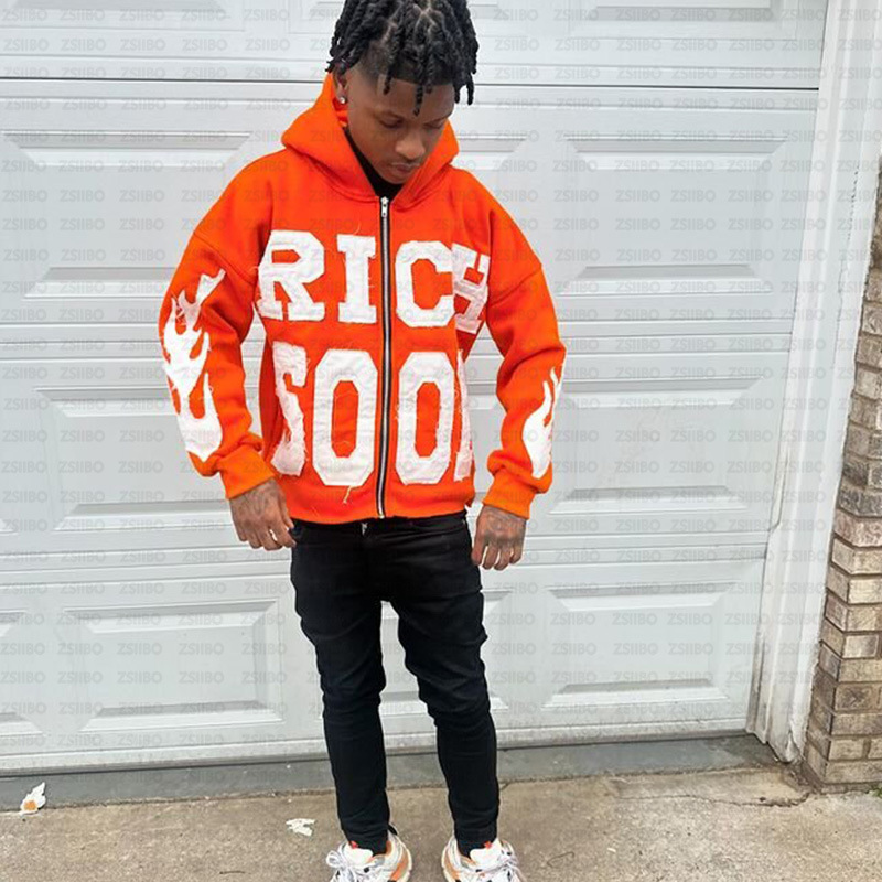 Y2k American High Street Trend Jacket Men Letter Embroidered Zipper Hoodie Harajuku Fashion Retro Oversized Sweatshirt Women