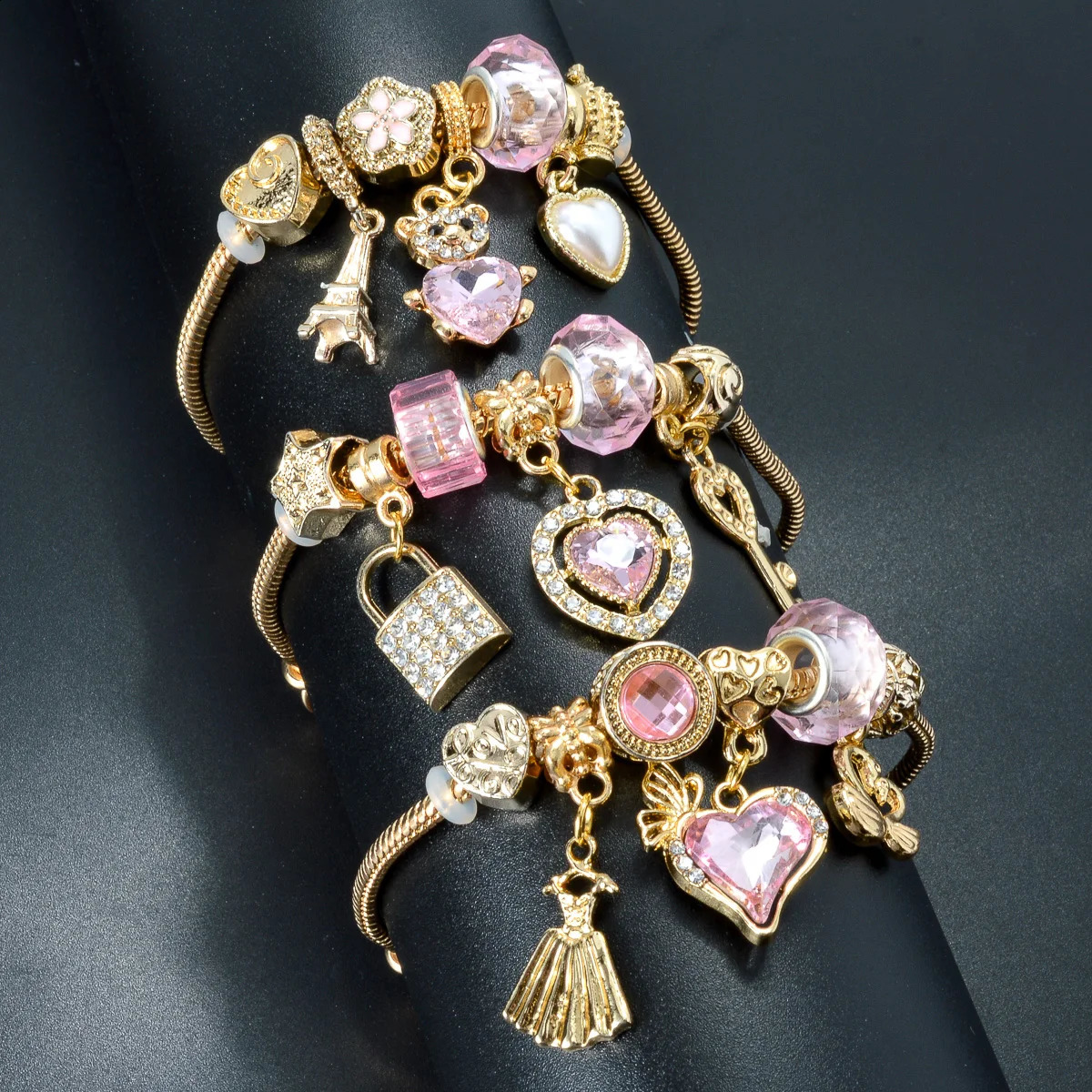 Premium Stainless Steel Charms Bracelet For Women Y2K Glazed Gem Beads Key Lock Love Hanging bracelet Gifts 241216