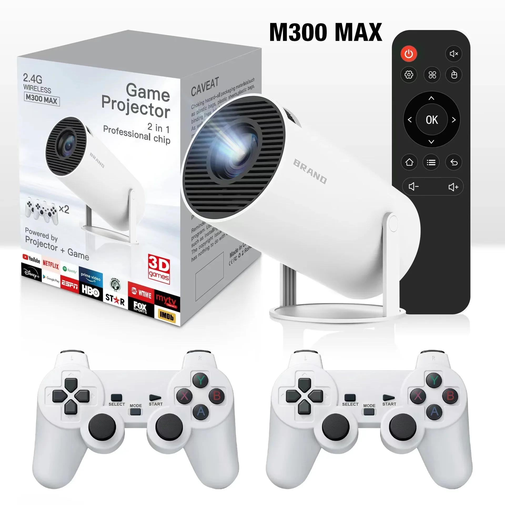 Projectors M300 MAX Retro Game Consoles Android 11 Portable 3D Game Projector with Two Handle RK3326 1080p BT5.4 4K Smart Home Theater S2527