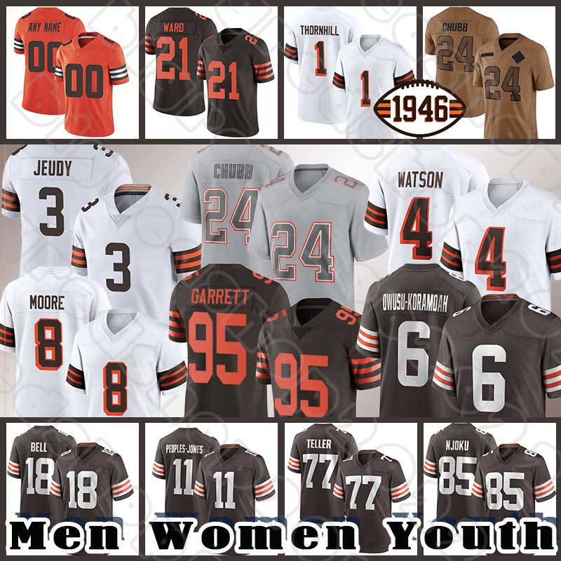 Nick Chubb David Njoku Football Jerseys Devin Bush Myles Garrett Deshaun Watson Jeremiah Owusu-Koramoah Elijah Moore Denzel Ward Juan Thornhill Jerry Jeudy Bell