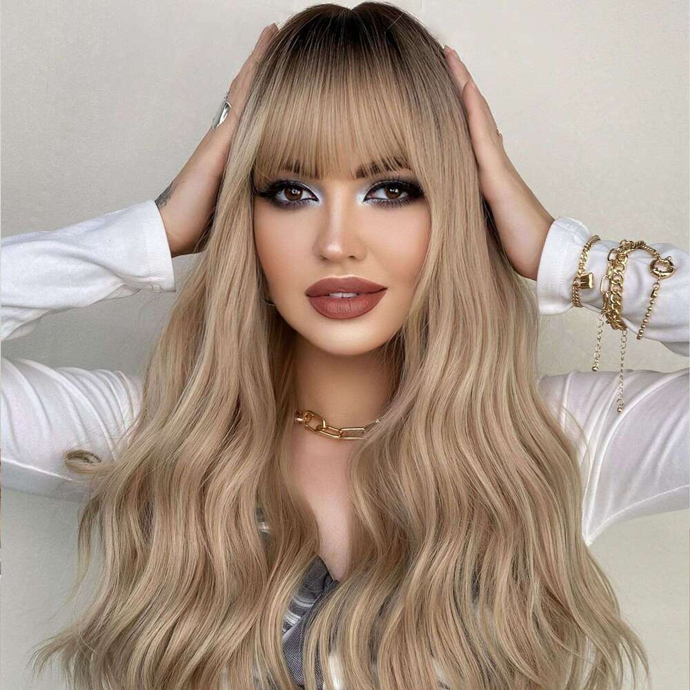 Female Wig Made En Gold Long Curly Hair Big Wavy Cover, Dyed With High-Temperature Silk And Synthetic Fibers On Top Of The Head Kq9 Kq9