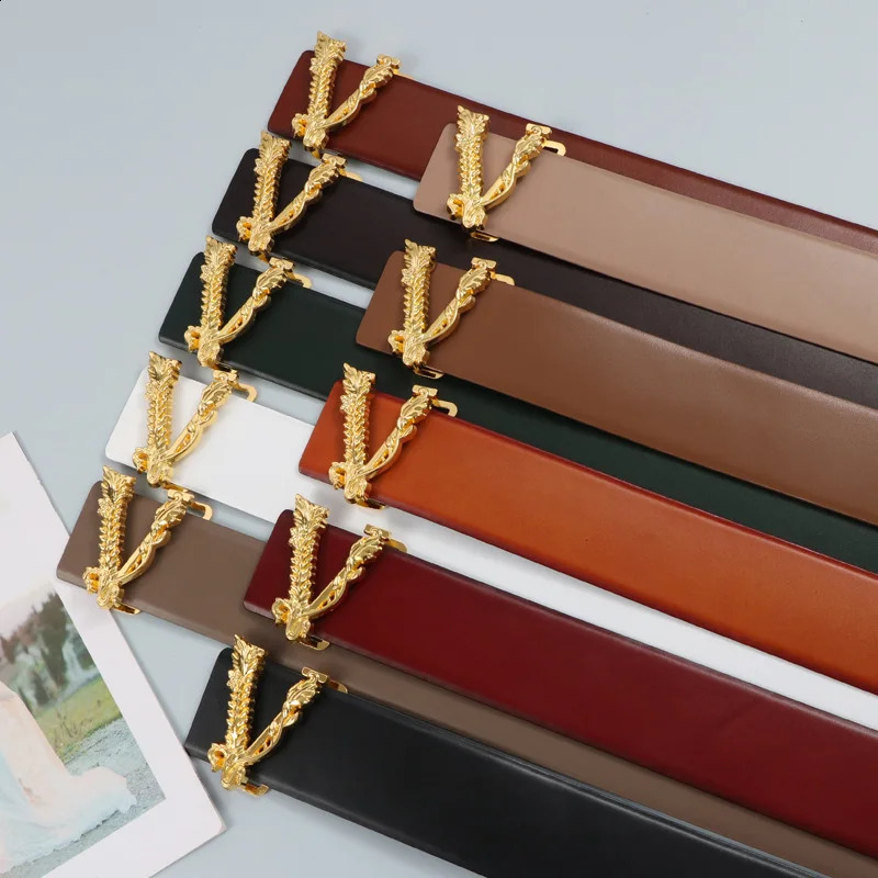 Width 6.5CM Waist Belt Women Metallic Gold Large V-shaped Cowhide Decoration Versatile Fashion Dress Jacket Jeans Belt 241217