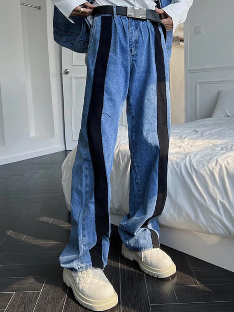 Gmiixder Jeans 2pcs Suit Men Trend Korean Handsome Casual Denim Vest Jacket High Street Jeans Two-piece SuitSingle Streetwear 241217