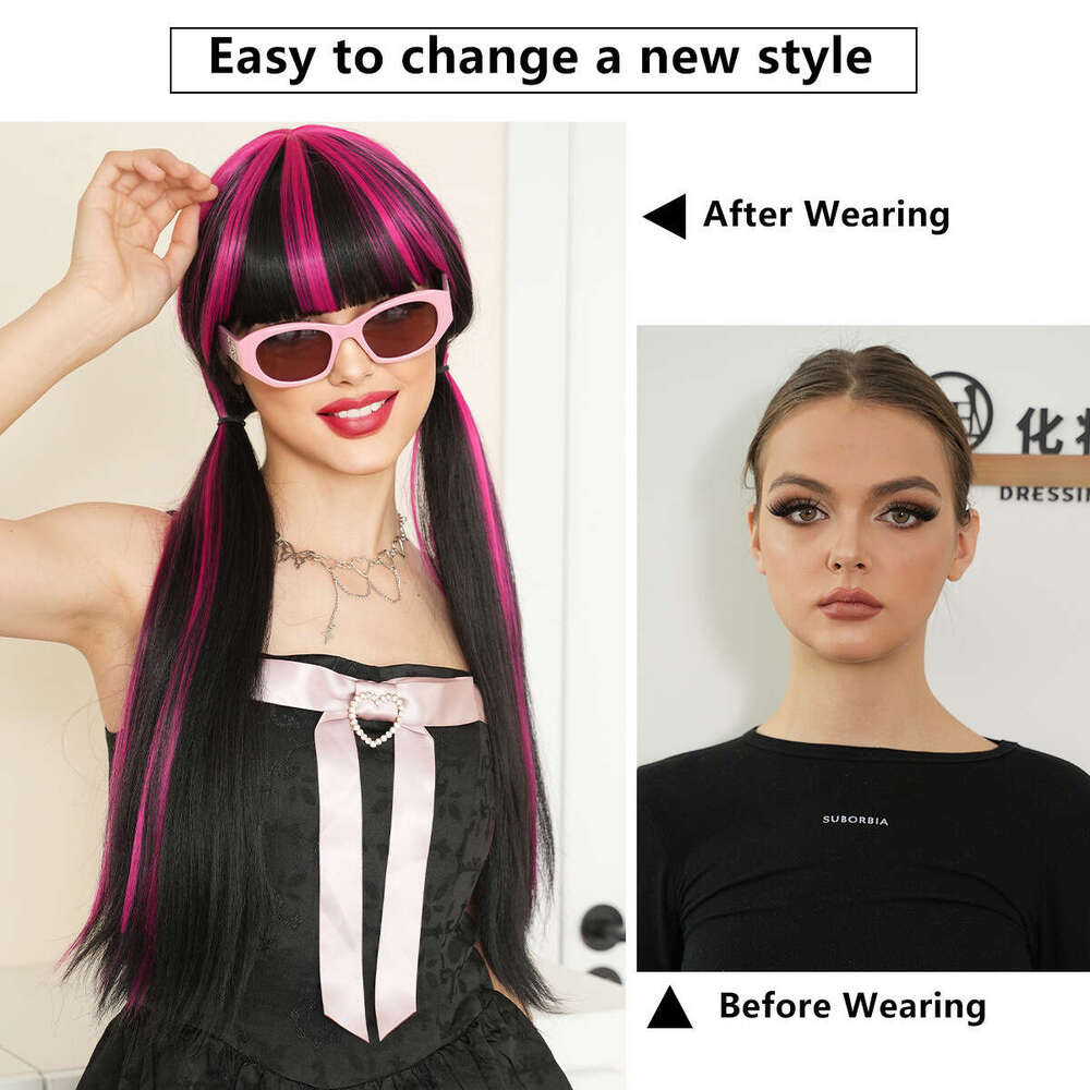 Dekulaila Halloween Female Cosplay Long Straight Hair Dyed Red High-Quality Role-Playing Street Wig Kq9 Kq9