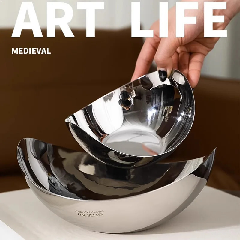 304 Stainless Steel Snack Fruit Bowl Large Salad Serving Dish Fruit Tray Storage for Home Livingroom Kitchen Coffee Table 241216
