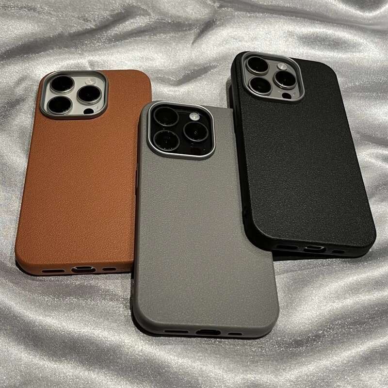 Plain leather pattern suitable for Apple 16Promax phone case 15PRO, high appearance 14PRO, anti drop dirt resistant, personalized and simple
