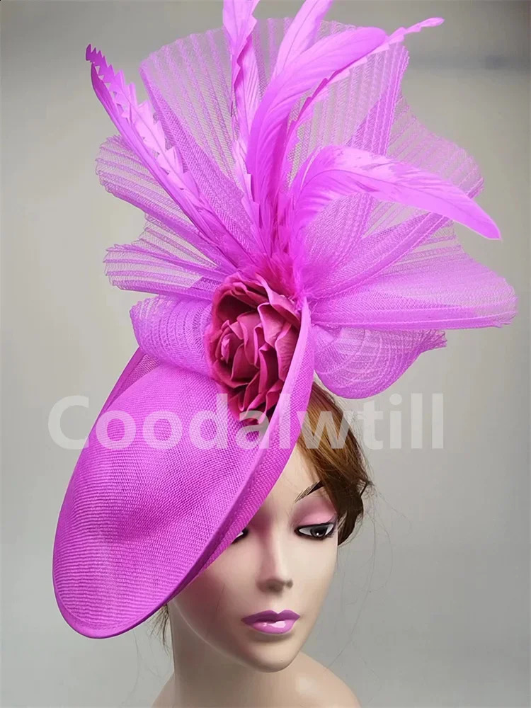 Flower Fascinators Hats Party Wedding Women Pillbox Cap Elegant Ladies Church Ocn Race Millinery Cap With Net Hair Access 241217