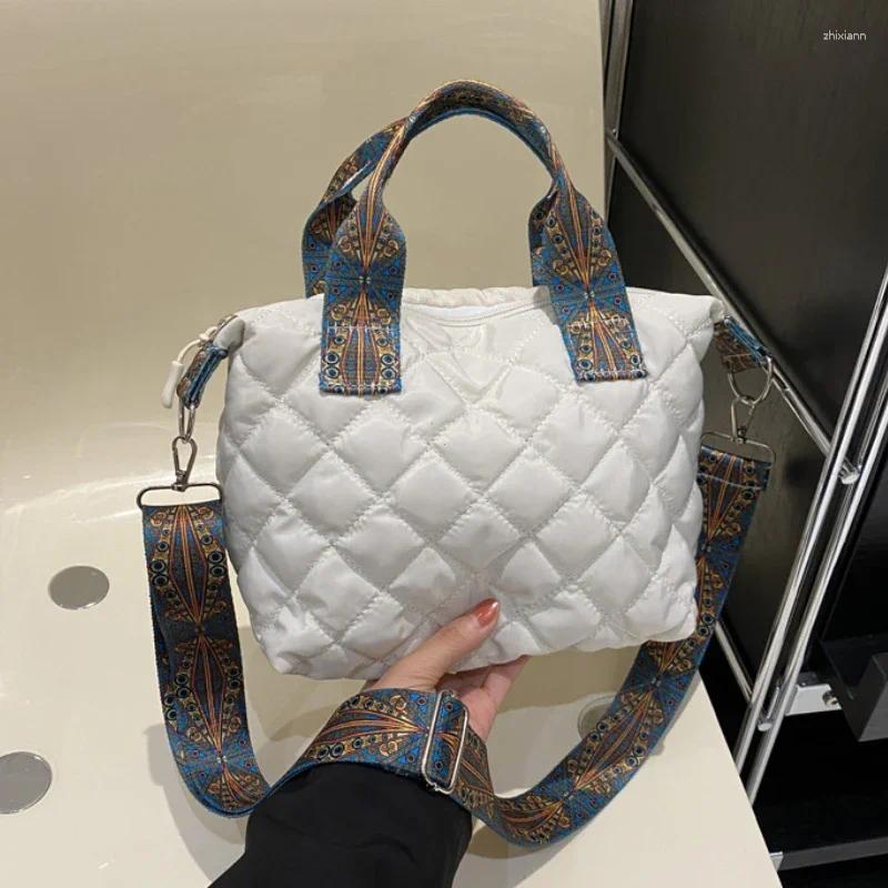 Drawstring Women Wide Shoulder Belt Handbag Fall/Winter Rhombus Space Cotton Bag Large Capacity All-Match Shopping Tote zhanyishengli
