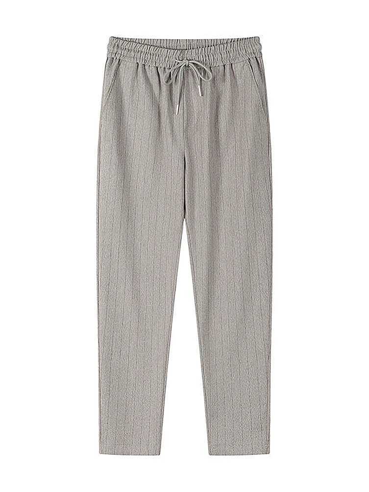 2025S Fashion Designer High Quality Striped Straight Casual Ice Silk Workwear Mens Streetwear Loose Drawstring Retro Sports Ankle Length En Pants