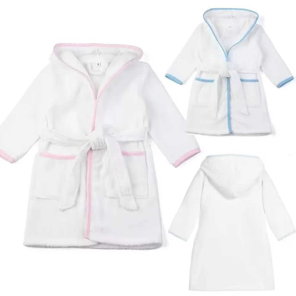 Mudbala White Terry Hoodie Bathrobes Long Sleeve Cotton Dressing Gown Unisex Kids Spa RobesXJ241216