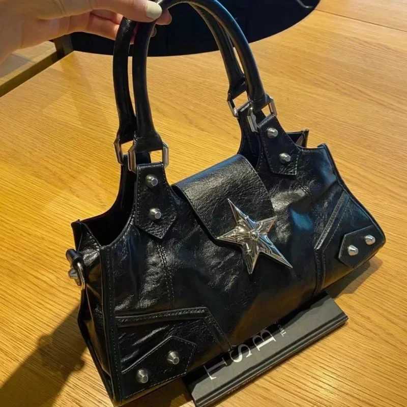 Y2K Gothic Star Girl Black Bag Wen Vintage Handbag Fashion Shoder Bag Large Capaci PU Crossbody Goth Purse Punk Tote Bags Z250318