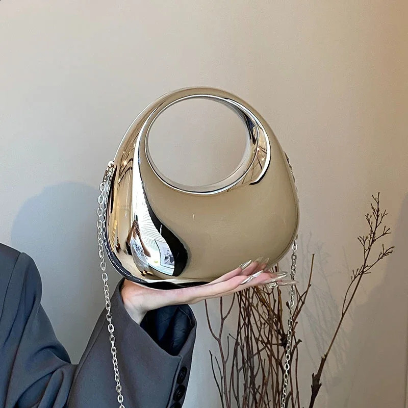 Fashion Trend Acrylic Half Moon Evening Bag for Women Wedding Dinner Party Dress Round Handle Clutch Purse 241216