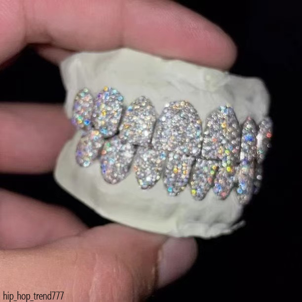 Iced Out Hip Hop Grillz Diamond Teeth Rappers 8 Top 8 Bottom Gold Plated 925 Sterling Sliver Custom Vvs Moissanite Grillz