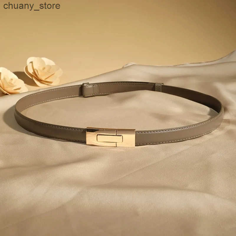 Belts High quality genuine leather womens belt fashion brand 1.8cm wide belt gold lock buckle dress jeans sweater womens thin belt L240910