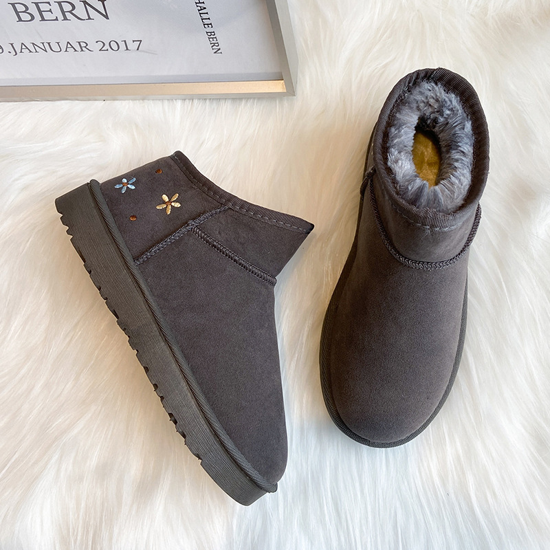 Winter Ddmywed Autumn Versatile With Thick Velvet For Warmth Cute Flower Snow Boots Anti Slip Short Tube Cotton Shoes Women S Chinese Brand F Ddmysatu