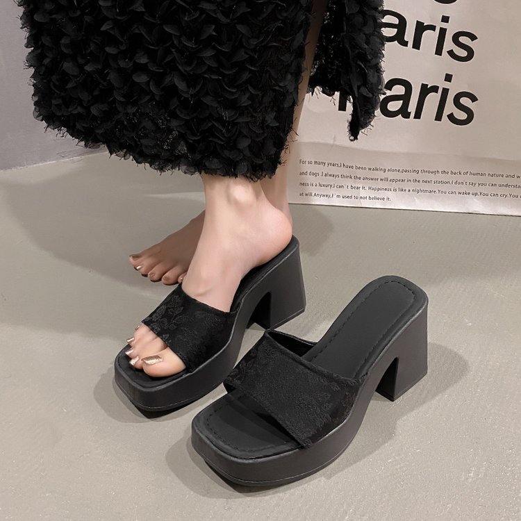 Women Slippers High Heel Chinese Style Sandals Thick NEW hot Sole Anti-slip Plus Size Fashion Designer Shoes hot Triple Black White Beige Khaki Free s