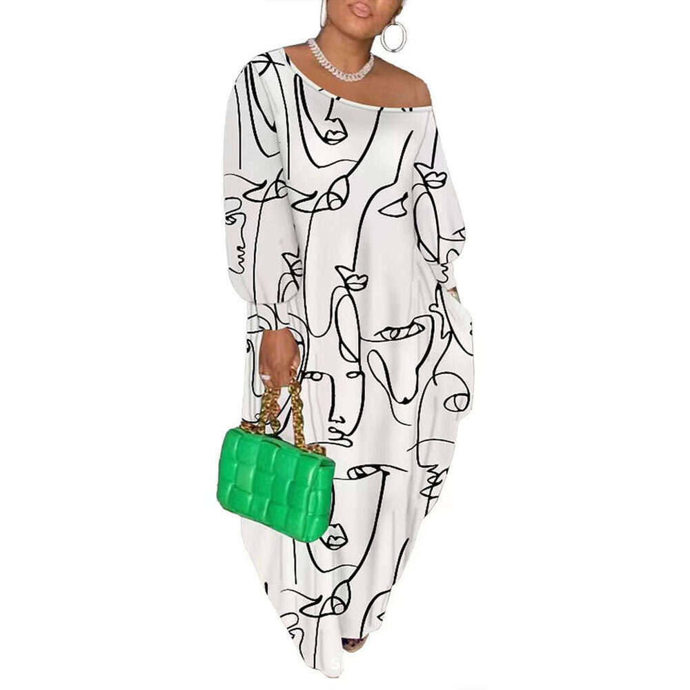Abstract Painting Patterns For European American Beauty Autumn And Winter Clothing, 3D Digital Printing, Slng Collar Trendy Dress