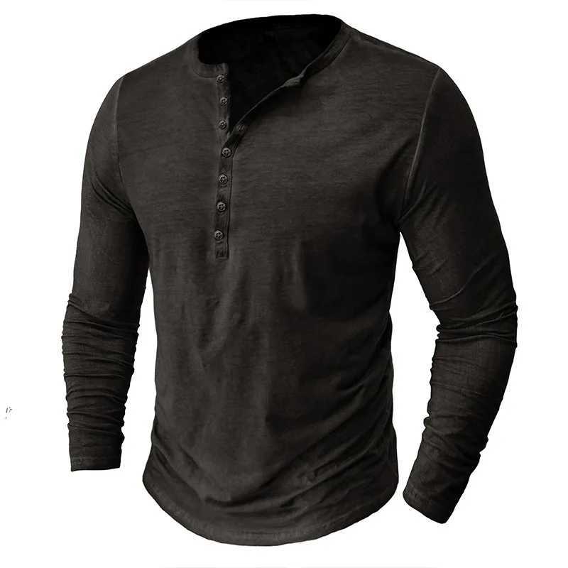 2023 Vintage Mens Henley Shirts Men Cotton Long Sleeve T Shirt Hip Hop Punk Knight Tops Oversized Tee Shirt Man Clothing W241216
