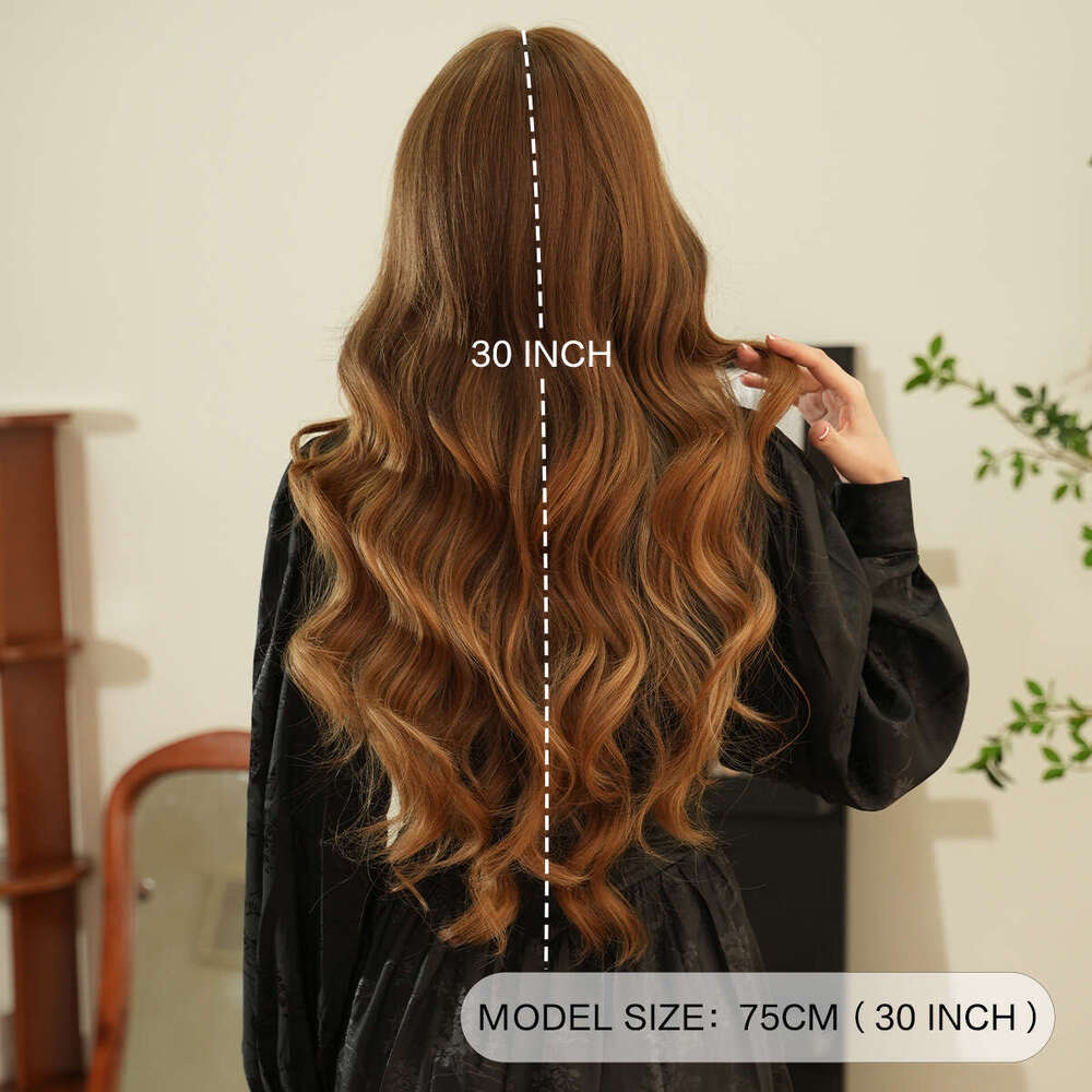 Wig New Gold Spot Dyed Long Curly Hair With Big Wave Bands And Liu Hai Chemical Fiber Head Cover Wavy Wigs Kq9 Kq9