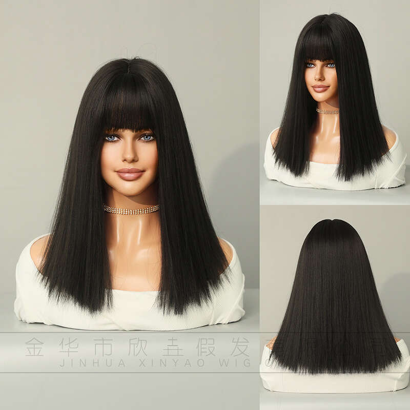 LISA With Summer One Size Fits All Black, Medium Long Straight Hair, Fashionable Air Bangs Wig For Women Kq9 Kq9