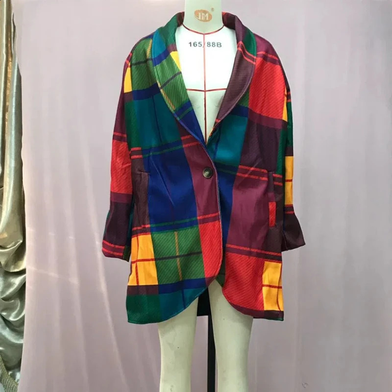 Autumn Female Plaid Print Woolen Coat Single Button Lapel Jacket Cardigan Winter Long Sleeve Pocket Women Outwear 241214 - view 6