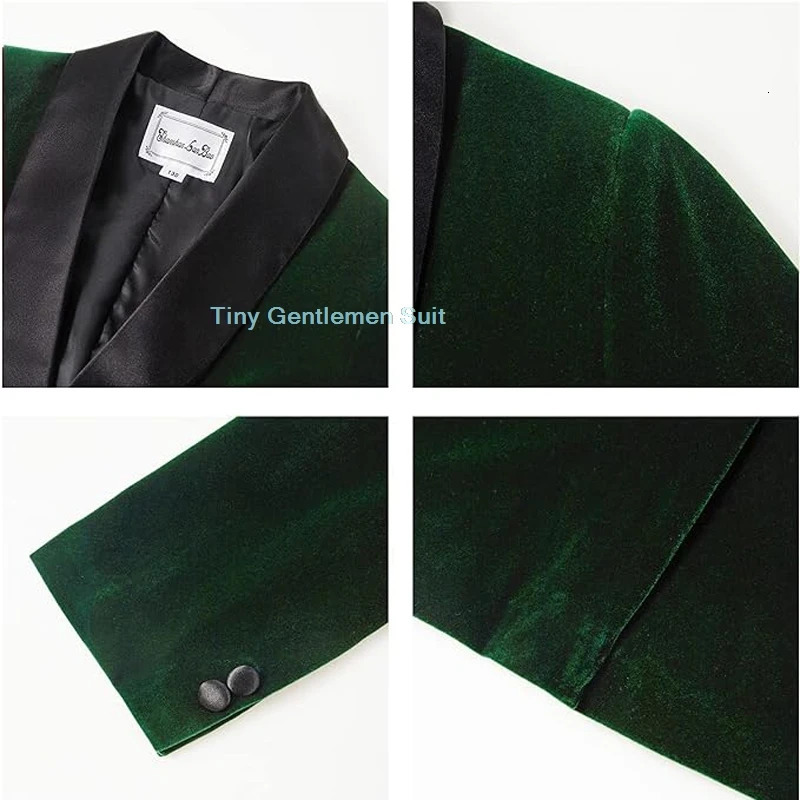 Mens formal green velvet suit childrens wedding ball party pography costume childrens jacket pants bow tie set 241216