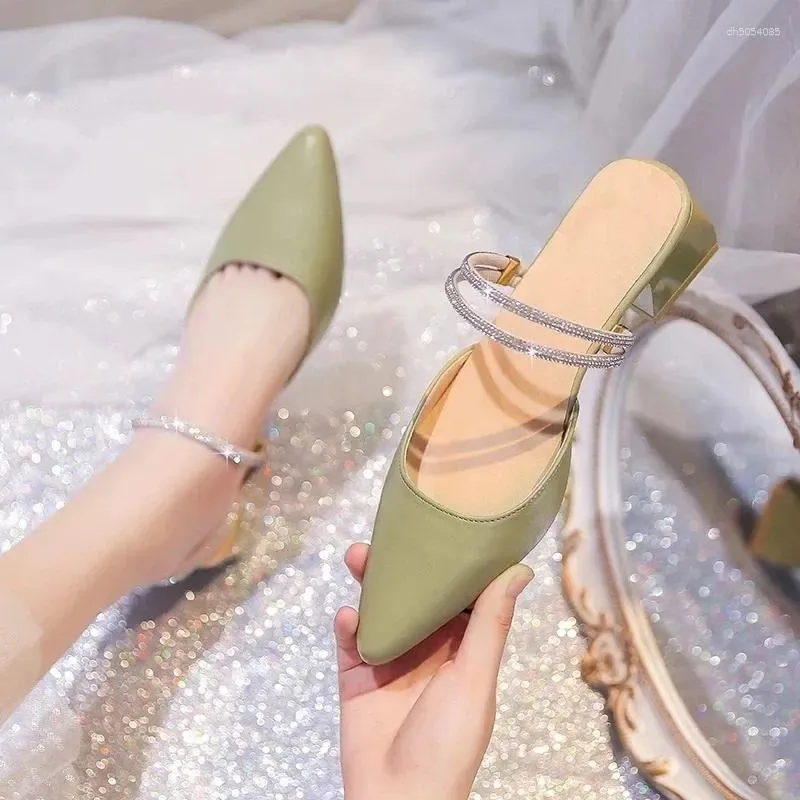 Slippers 2024 Fashion Women's Shoes Baotou Crystal Dress Women Summer Solid Heeled Sandals atos