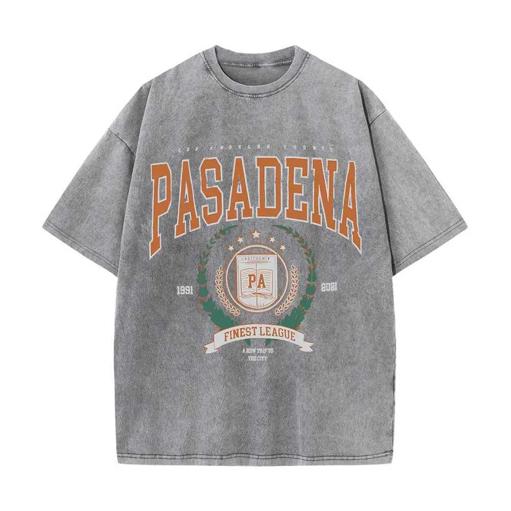 Women's T-Shirt Summer Women Cotton Washed T-Shirts Fashion Design Pasadena Finest League Printed Tops Loose Distressed O-Neck Strt Clothes Y2412