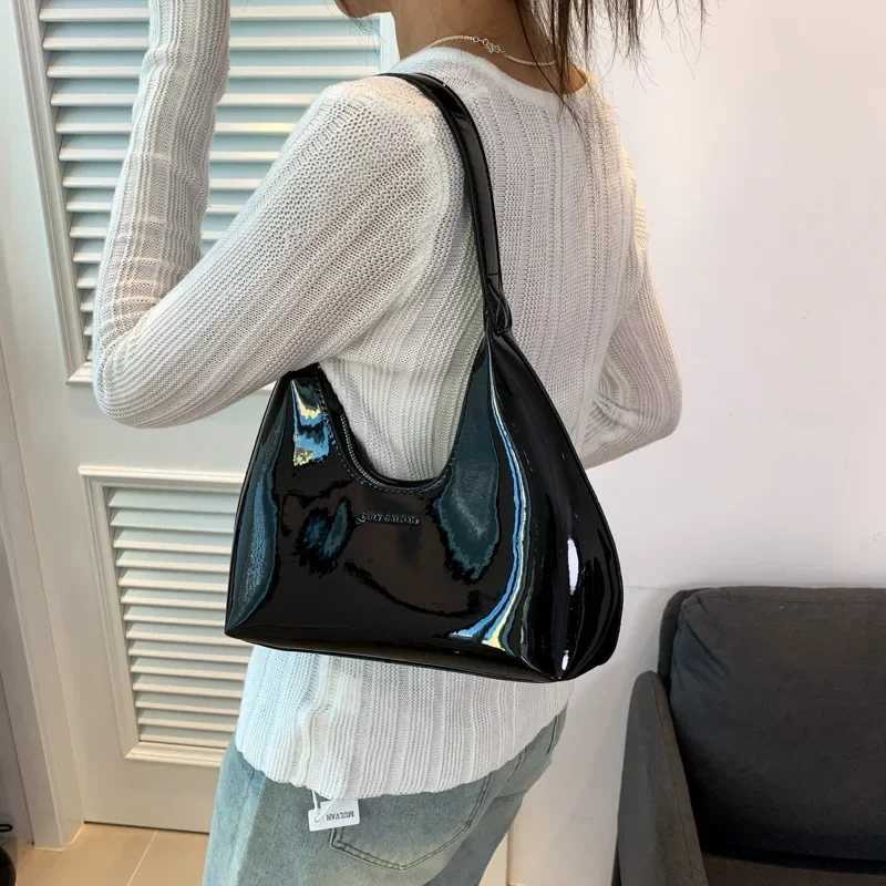 Trendy Designer Solid Shoulder Bags for Women Handbags and Purses 2024 New Fashion Patent Leather Underarm Ladies s Y250603