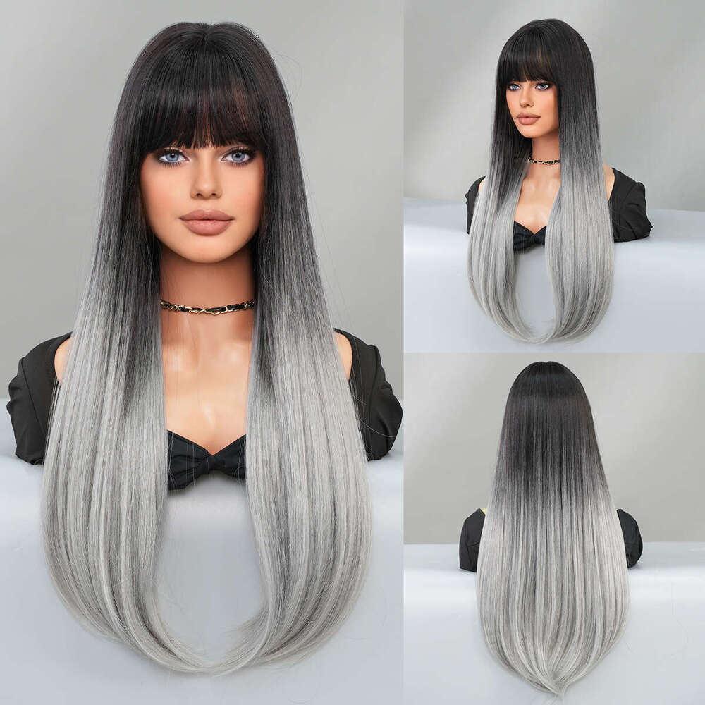 Ladies' Long Straight Hair, Mocha Brown, Neat Bangs, Layered Fashion Wig, Full Head Cover, Wigs Kq9 Kq9