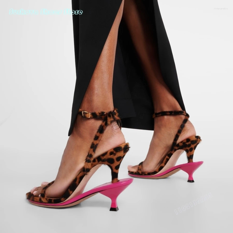 Sandals Surkova Women's Les Doubles Leather Fashion Round Open Toe Buckle Strap High Heels Summer Party Dress Strappy Stilettos
