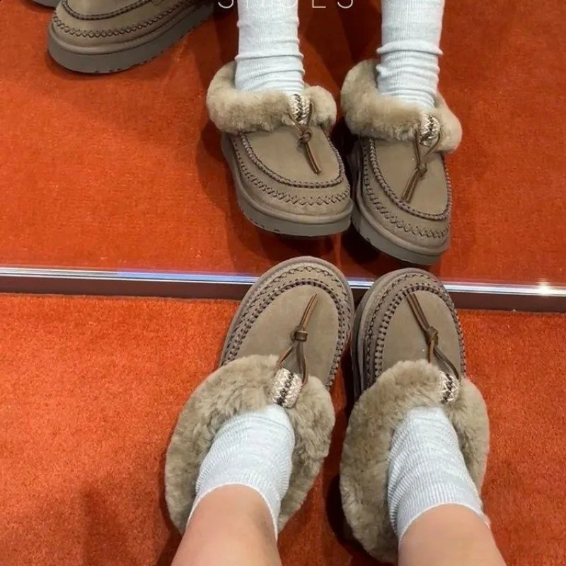 Fur Warm Platform Cotton Slip Womens Mule Shoes Suede Snow Boots Winter Flip Shoes 2025 Trend Ankle Botas Mujer 241213 - view 4
