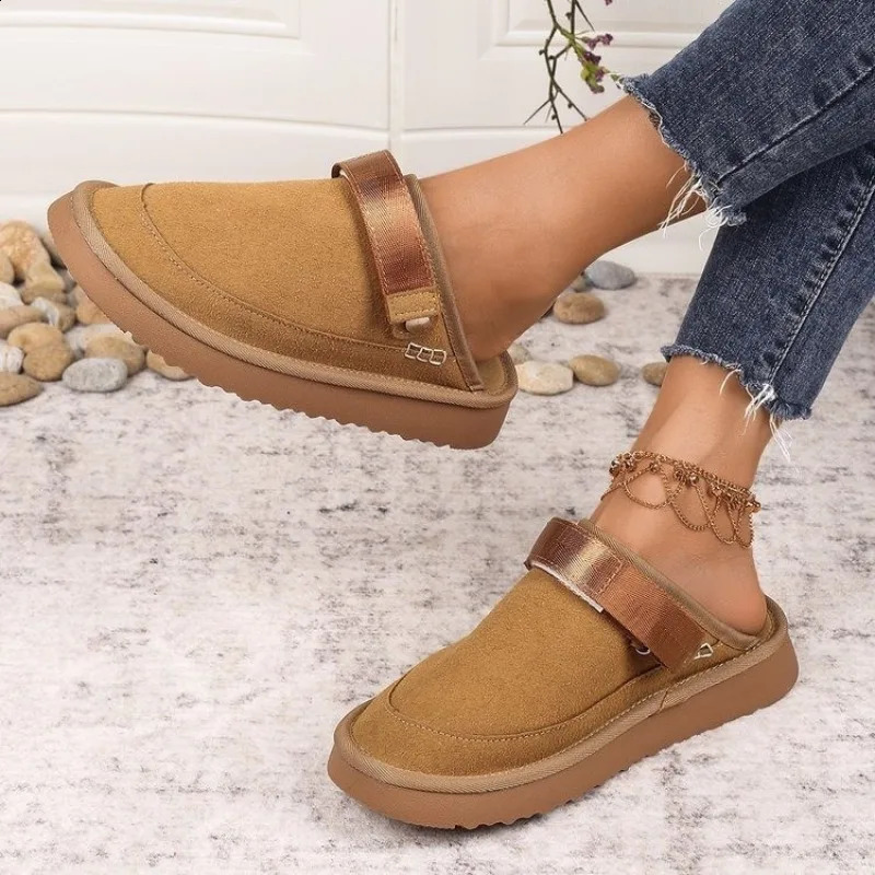Fashion Thick Soled Back Strap Shoes Women Large Size Slippers Autumn Suede Casual Light Clogs Shoes Feme Slippers 241216