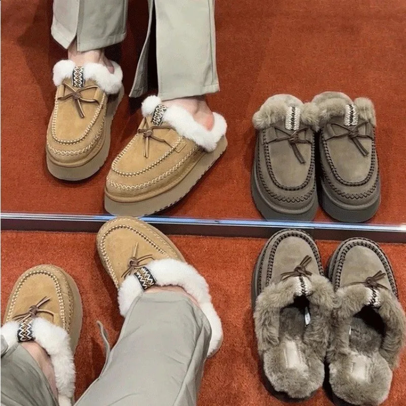 Fur Warm Platform Cotton Slip Womens Mule Shoes Suede Snow Boots Winter Flip Shoes 2025 Trend Ankle Botas Mujer 241213 - view 3