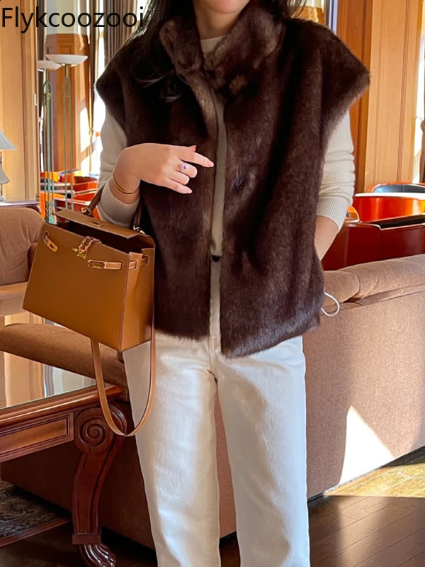 Fashion Korean Chic Fur Coat with Mink Hair Cardigan Korean Version Vest Casacos De Inverno Feminino Waistcoat 241213