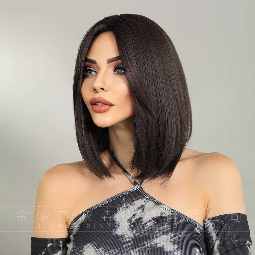 Female Black Straight Shoulder Length Short Wig Black Split Short Hair Wig Cover Kq9 Kq9